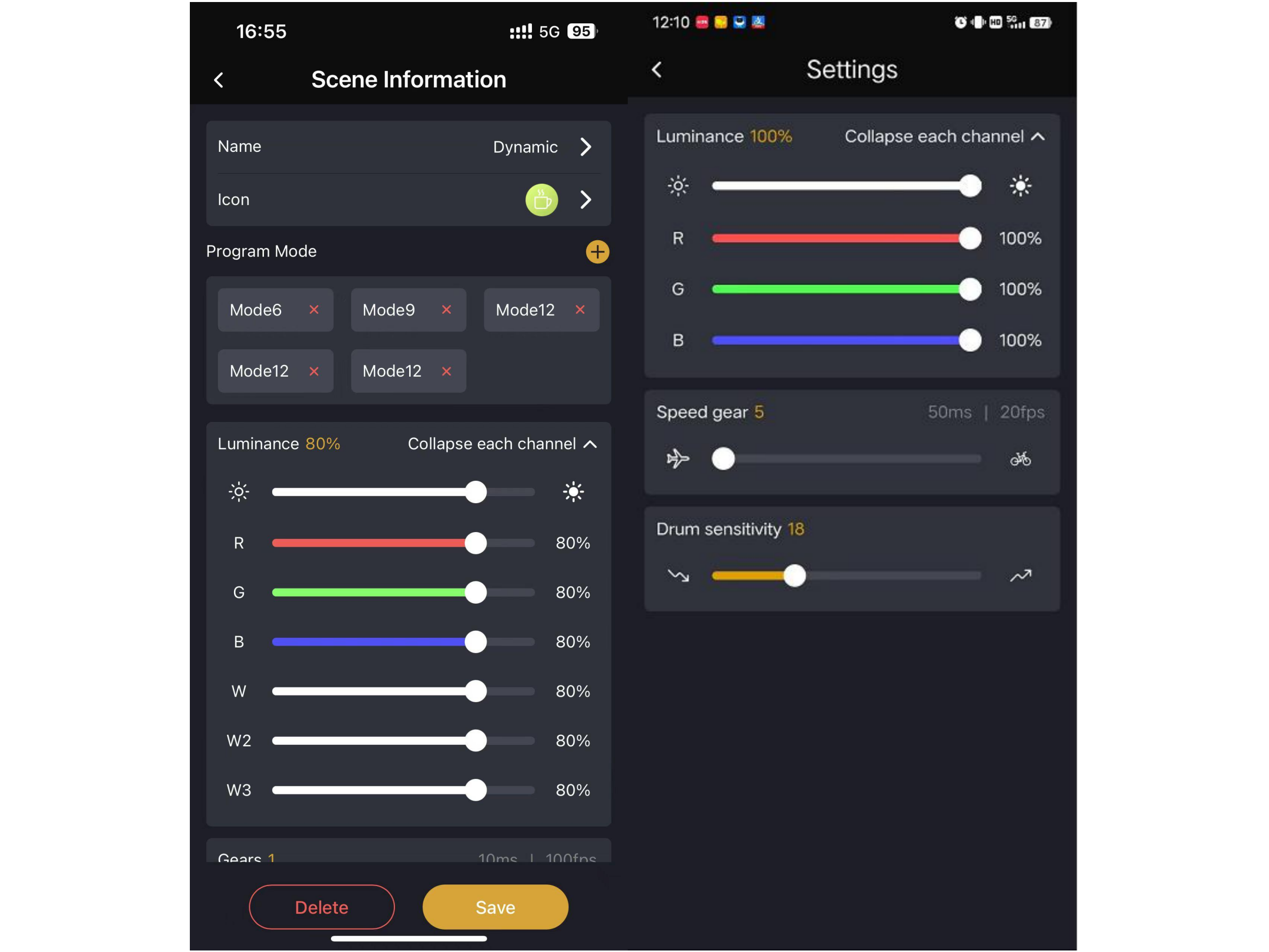 Parameter fine-tuning interface, brightness, frame rate and color tuning