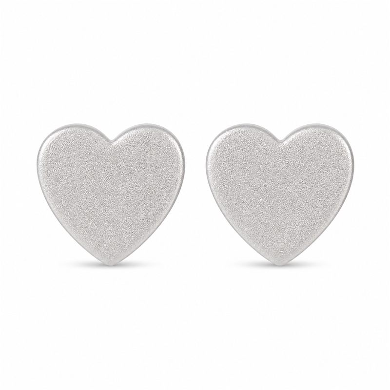 Sandblasted matte heart stud earrings with soft satin silver finish