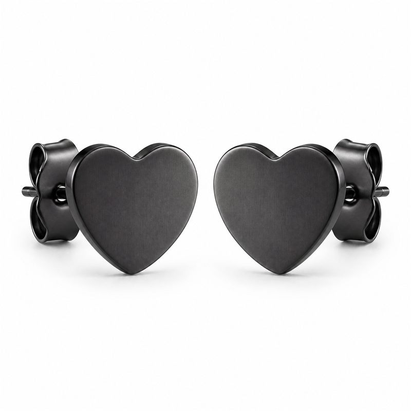 Oxidized black heart stud earrings with matte black antique finish