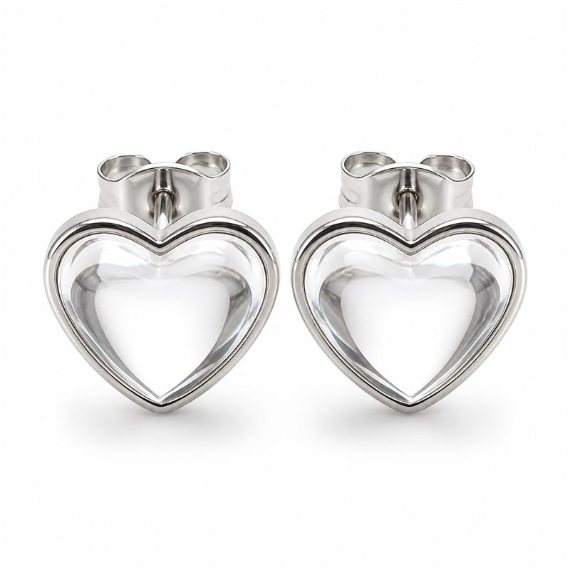 Epoxy resin heart stud earrings with clear 3D domed glass-like heart