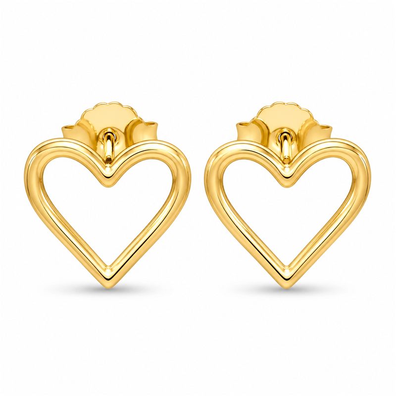 18K gold plated heart stud earrings with warm polished gold finish
