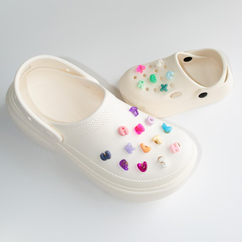 Jelly Bubble Letter Shoe Charms - Soft Rubber PVC, 60+ Colors