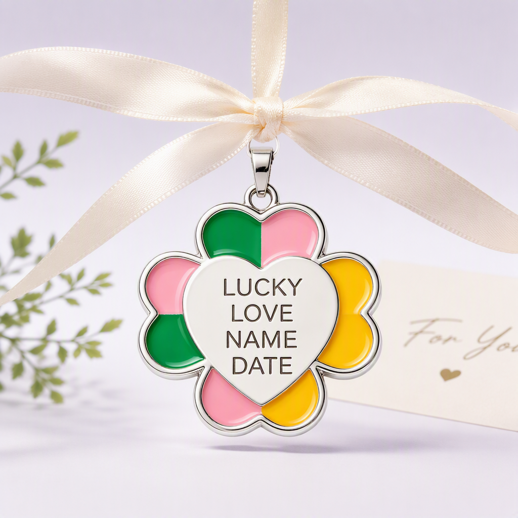 Four leaf clover dog tag with hearts