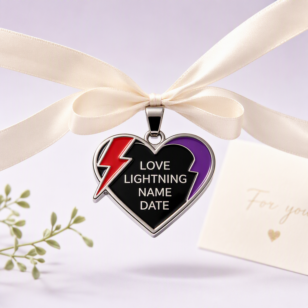 Heart dog tag with lightning bolt pattern