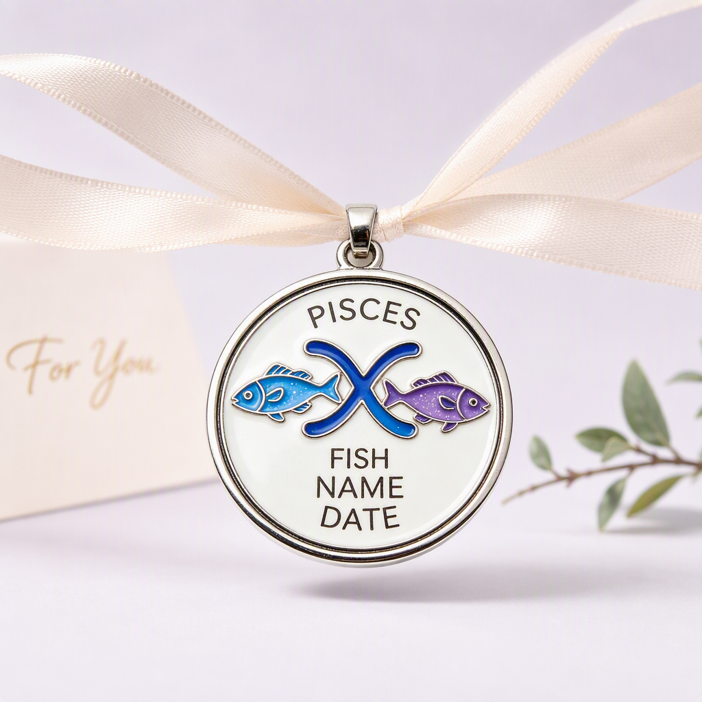 Round dog tag with pisces constellation