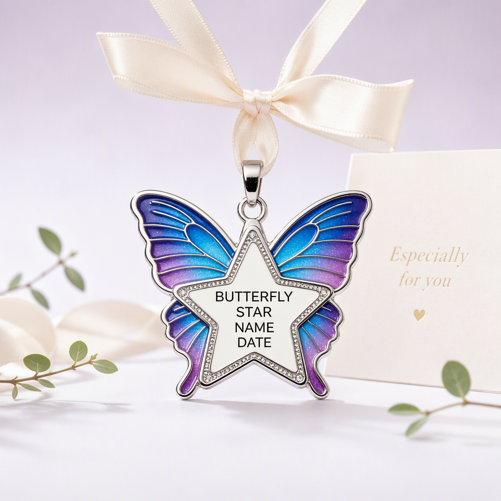 Butterfly star dog tag in blue and purple gradient