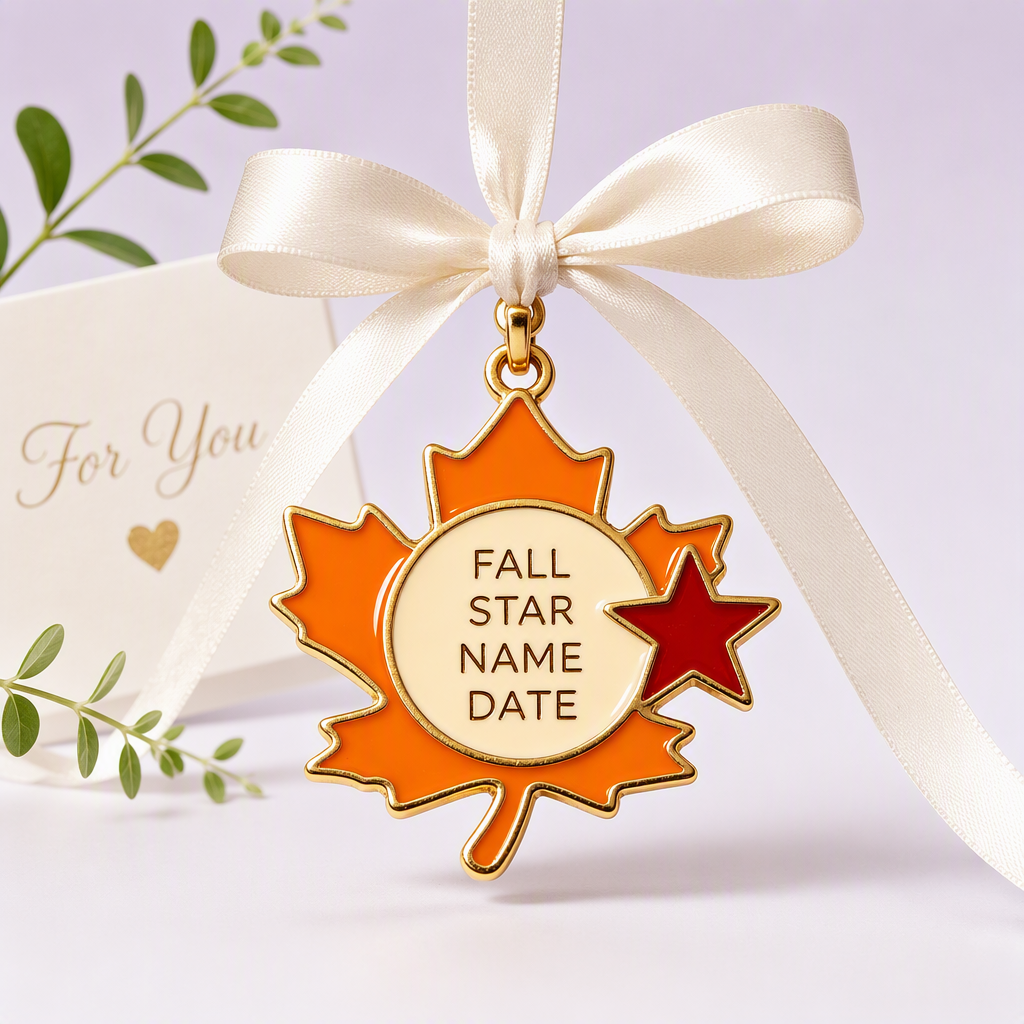 Maple leaf dog tag with red star