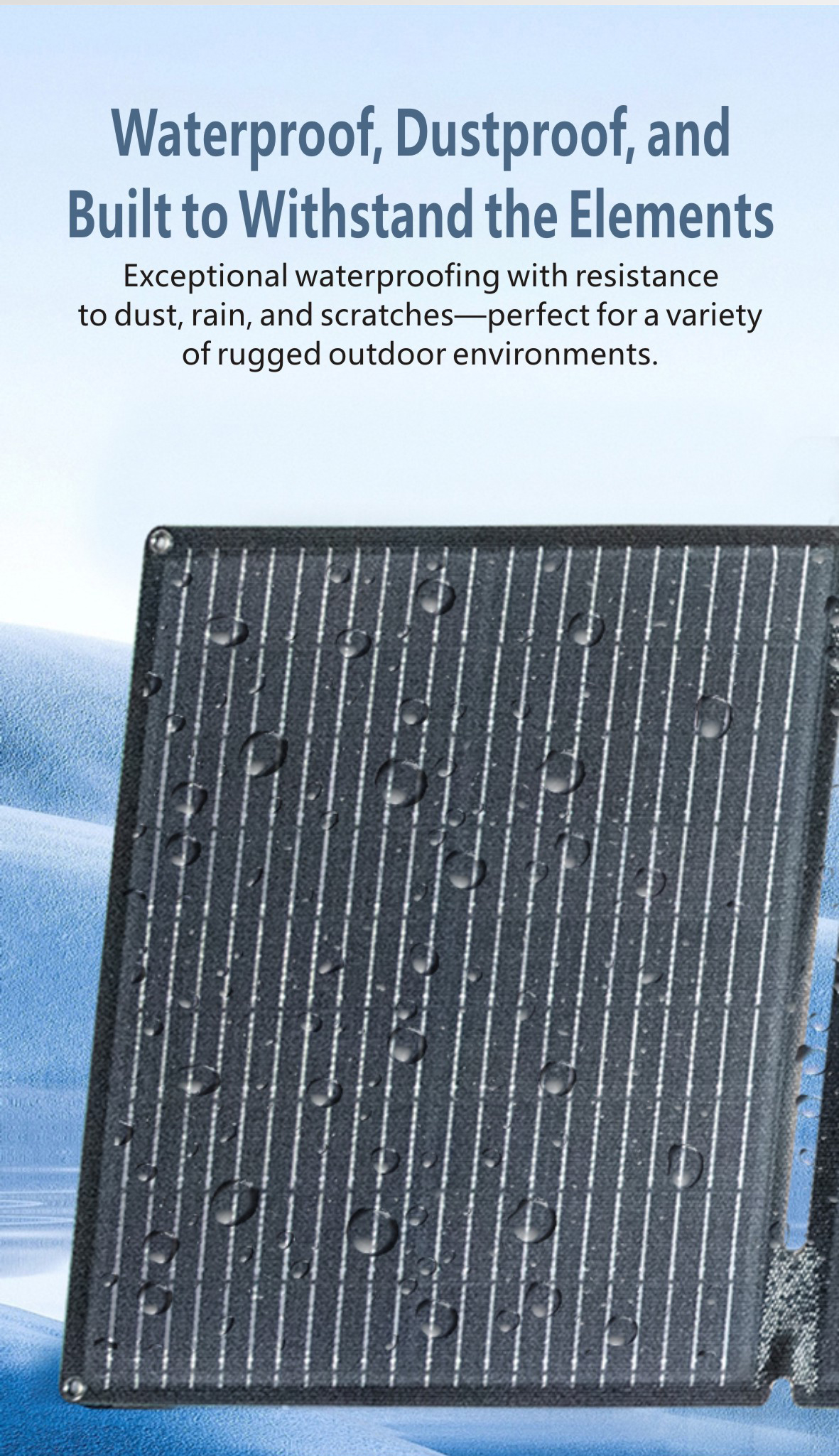 Close-up shot of the rugged, waterproof ETFE coating and reinforced fabric stitching on the outdoor solar panel, designed to withstand harsh elements.