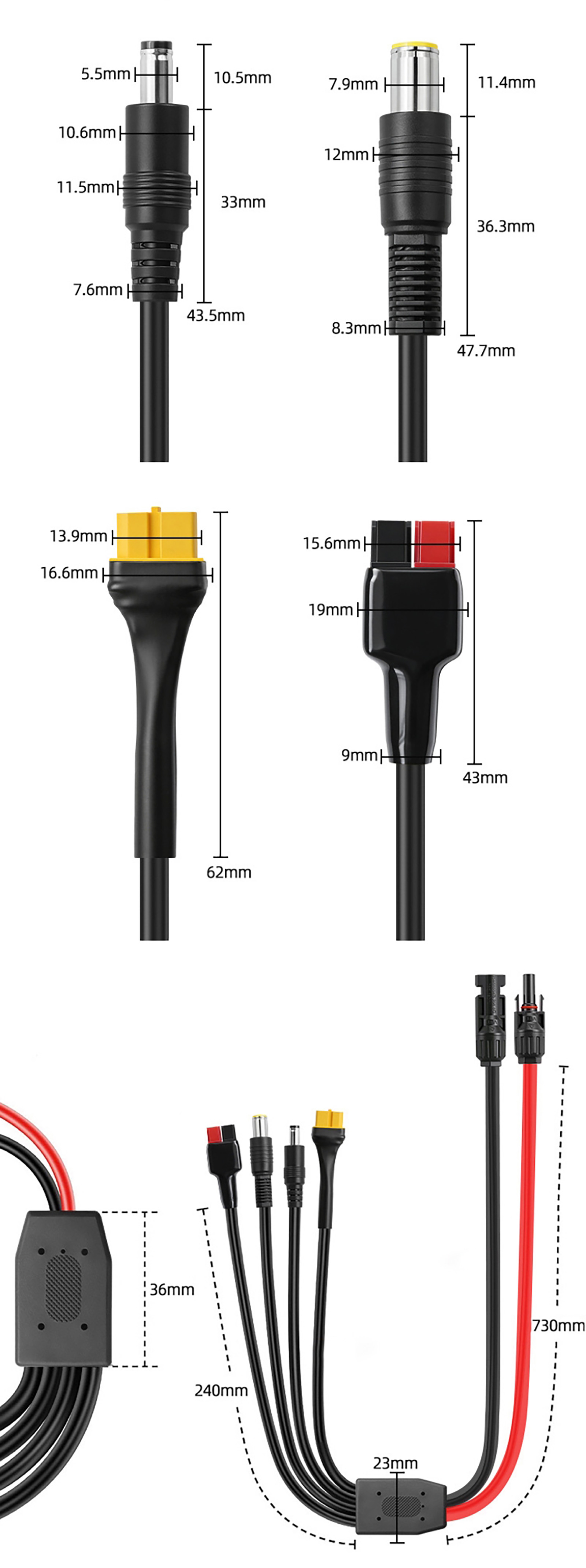 Anderson Powerpole/DC5521/DC7909/XT60 4-in-1 To MC4 Cable 10
