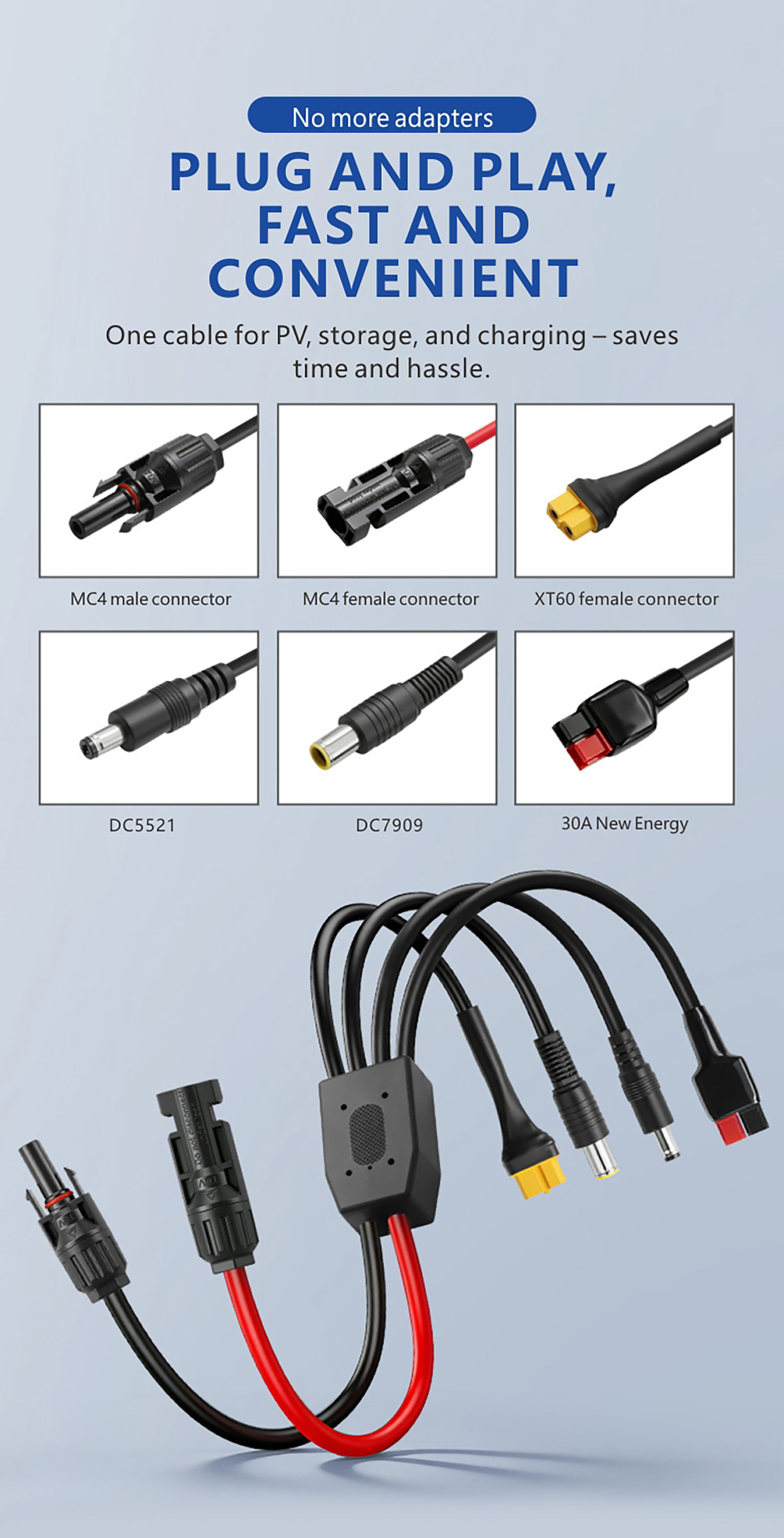 Anderson Powerpole/DC5521/DC7909/XT60 4-in-1 To MC4 Cable 4
