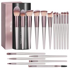 5Pcs Premium PBT Makeup Brushes Set, Rose Gold Metal Ferrule Matte Silver Handle, Soft Flawless Foundation Concealer Eye Blush Brow Brush with Portable Black Storage Tube