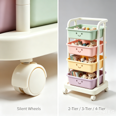 Kids Smiley Face Rolling Storage Cart, Detachable Macaron Baskets Toy Organizer Trolley, Movable Multi-Layer Storage Cart for Kids Bedroom Living Room Playroom Small Space