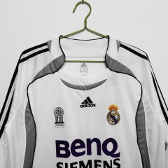 Adidas Real Madrid Retro Jersey Home Long Sleeve Soccer Shirt 2006-07