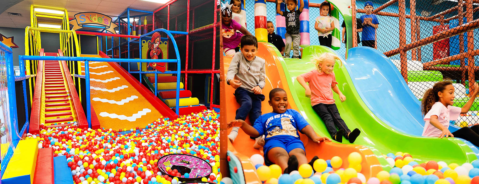 Successful indoor playground with colorful play structures and happy children