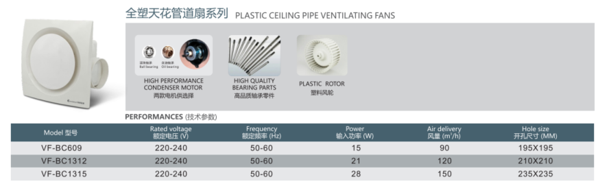 Plastic ceiling pipe ventilating fan VF-BC series product image