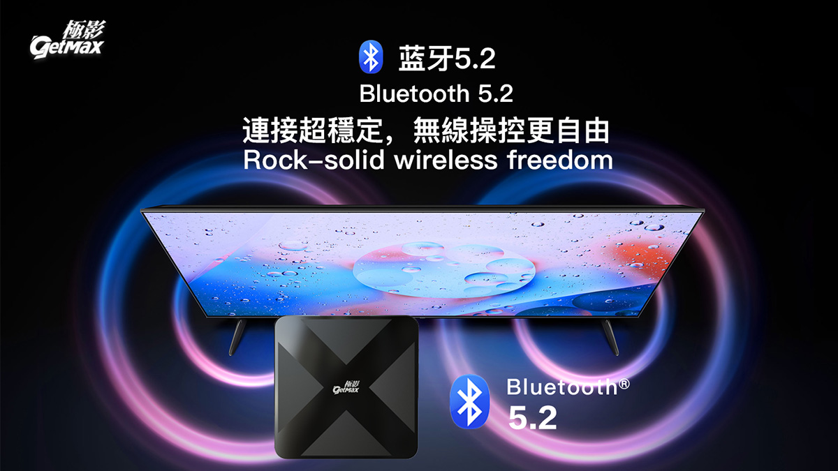 GetMax G12 TV Box with Bluetooth 5.2 for fast and stable wireless device connections.