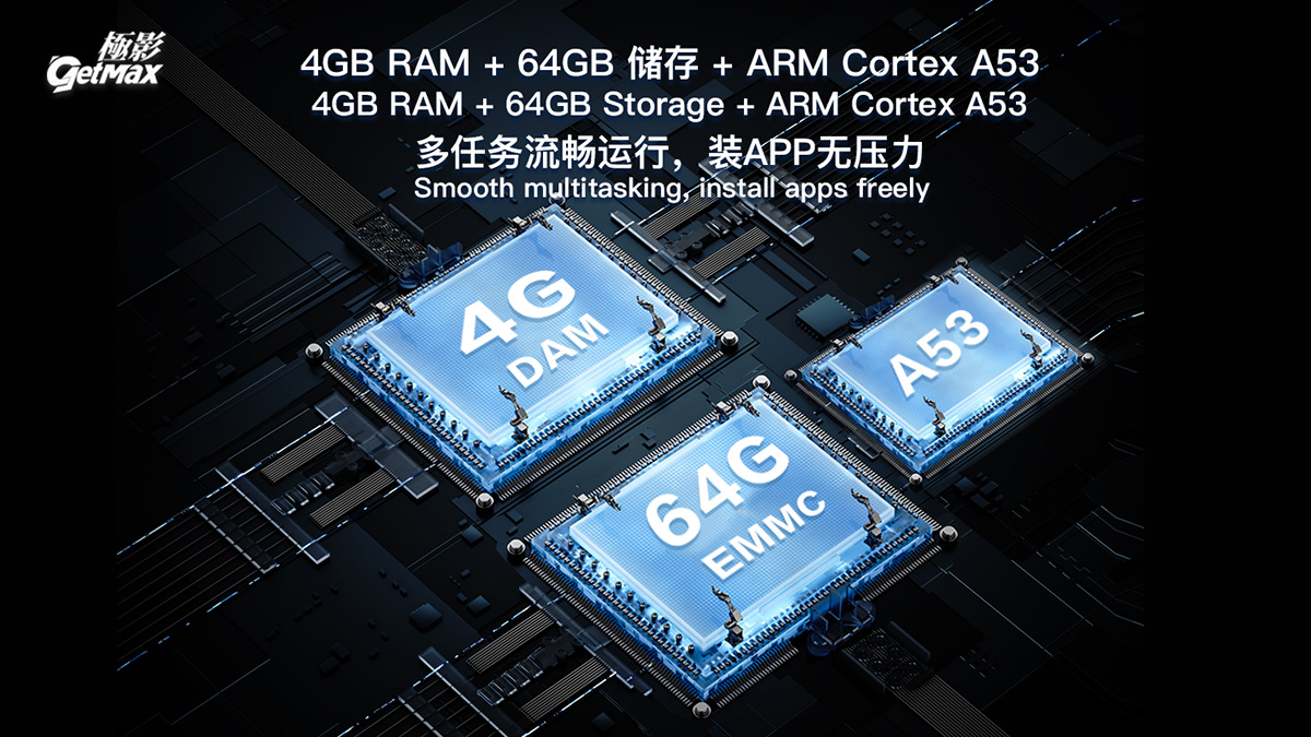 GetMax G12 TV Box with 4GB RAM, 64GB storage, and ARM Cortex-A53 processor for smooth performance.