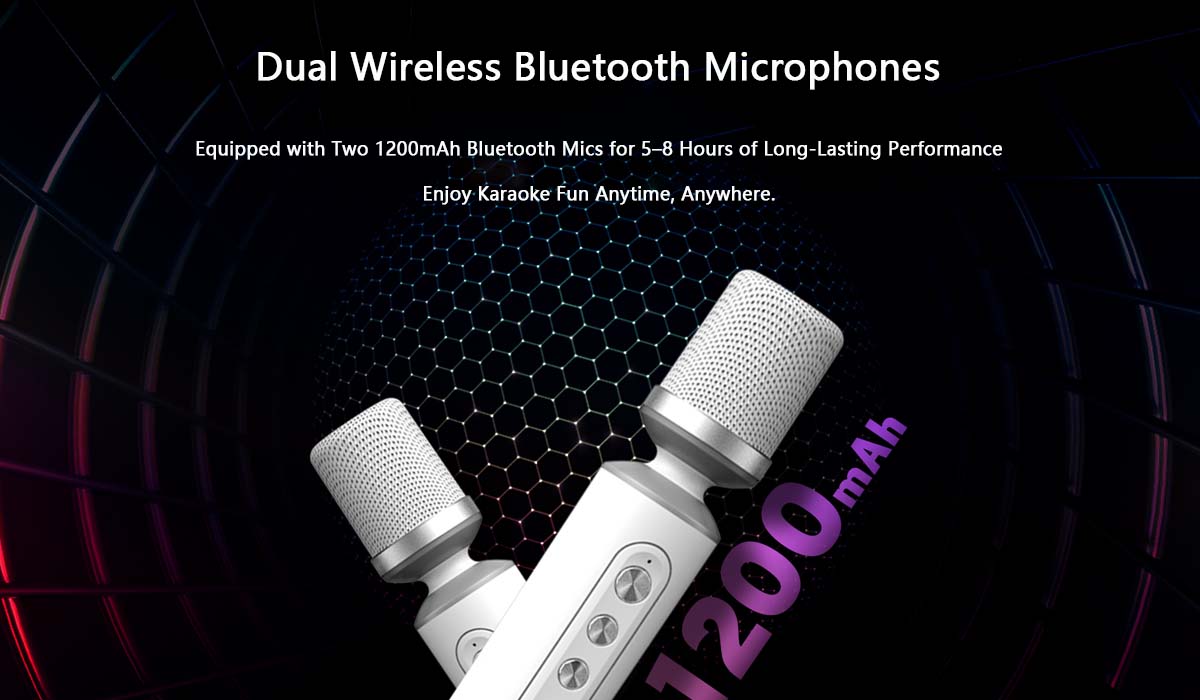 Small KTV with dual wireless Bluetooth microphones for fun karaoke sessions on GetMax TV Box.
