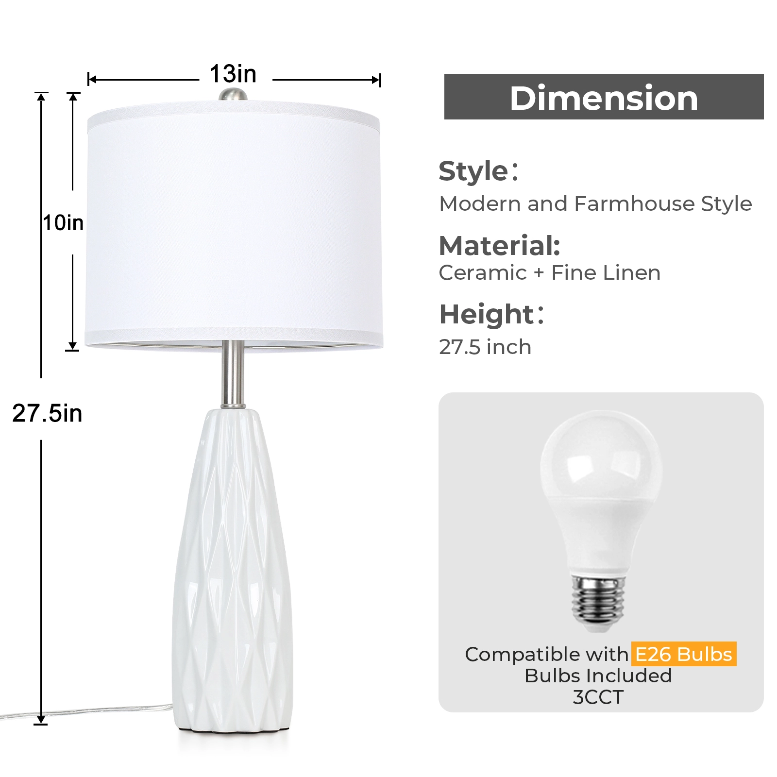 Diamond pattern ceramic table lamp