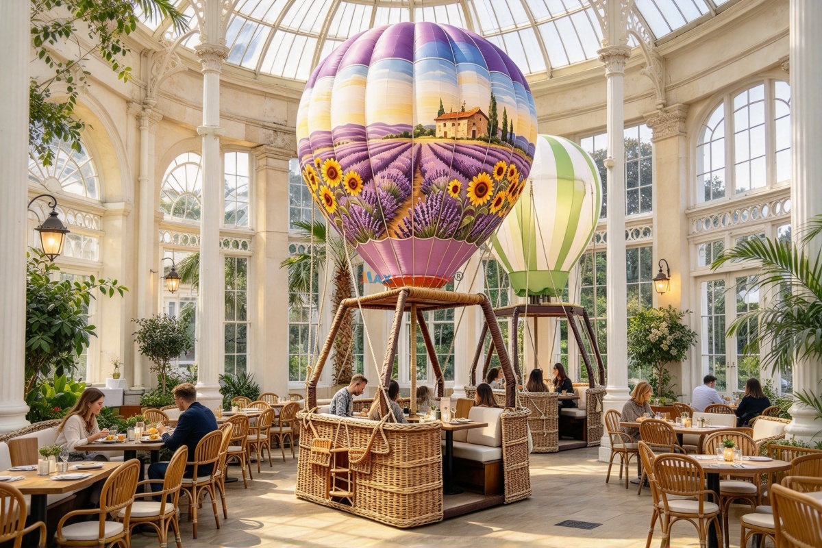 Themed Inflatable Hot Air Balloon Rattan Booth for Events & Catering