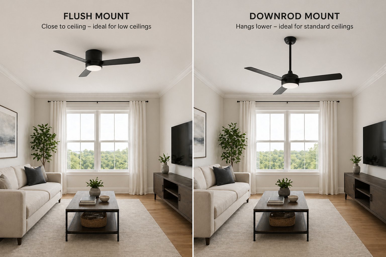 flush mount vs downrod ceiling fan comparison