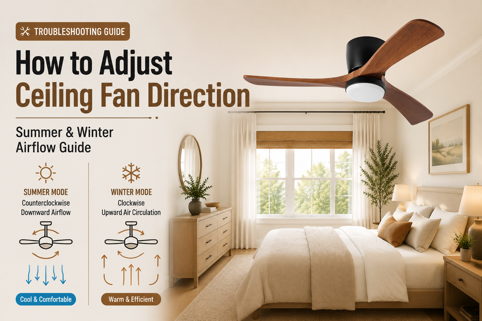 Ceiling fan direction guide for summer and winter airflow settings