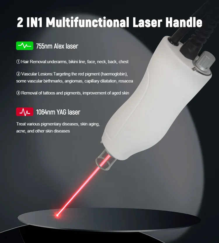 Alexandrite and Nd:YAG laser 2 IN1 Handle