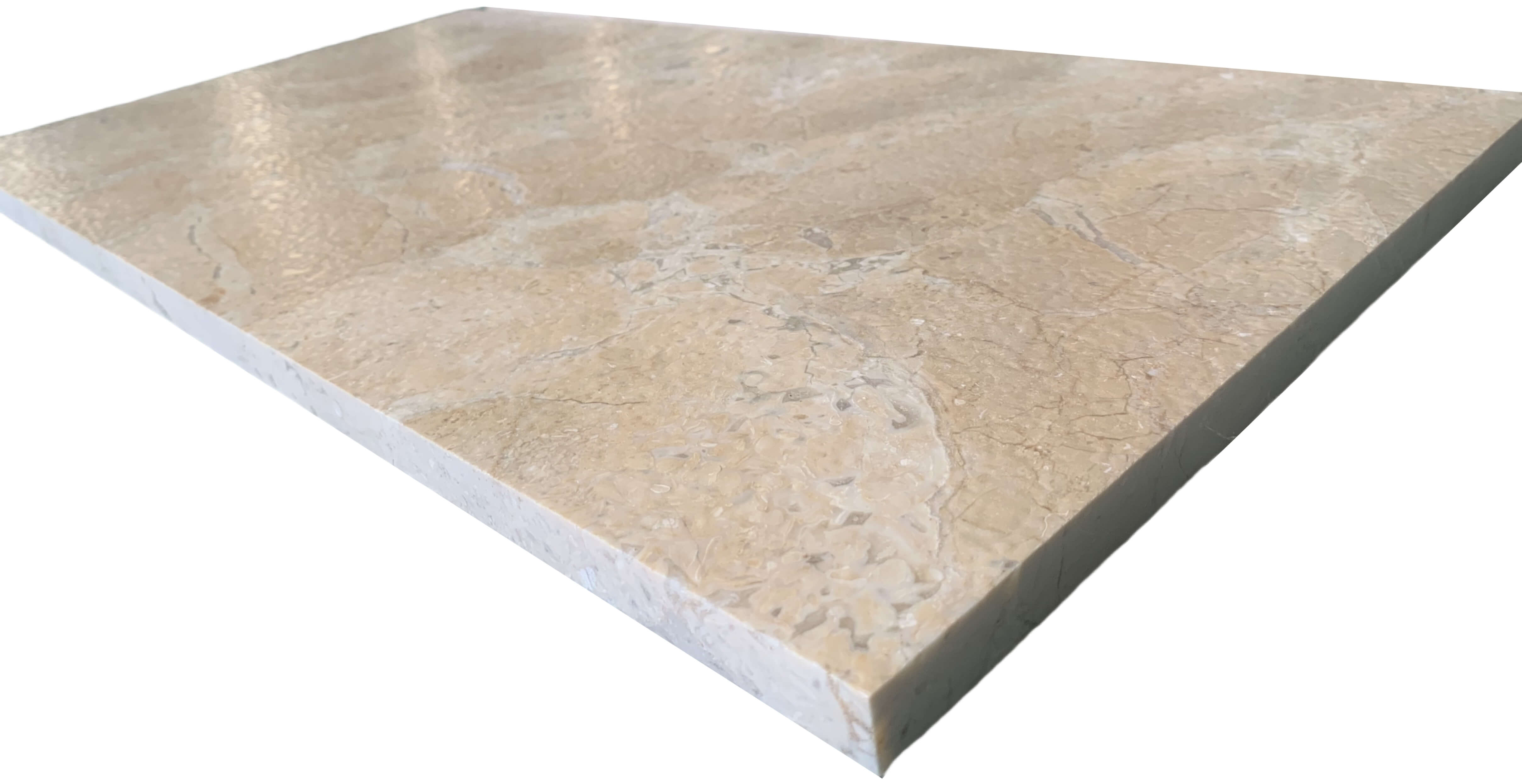 Close-up angled view of the Hyatt Gold marble tile highlighting its premium leather finish, soft light, and unique tactile texture.