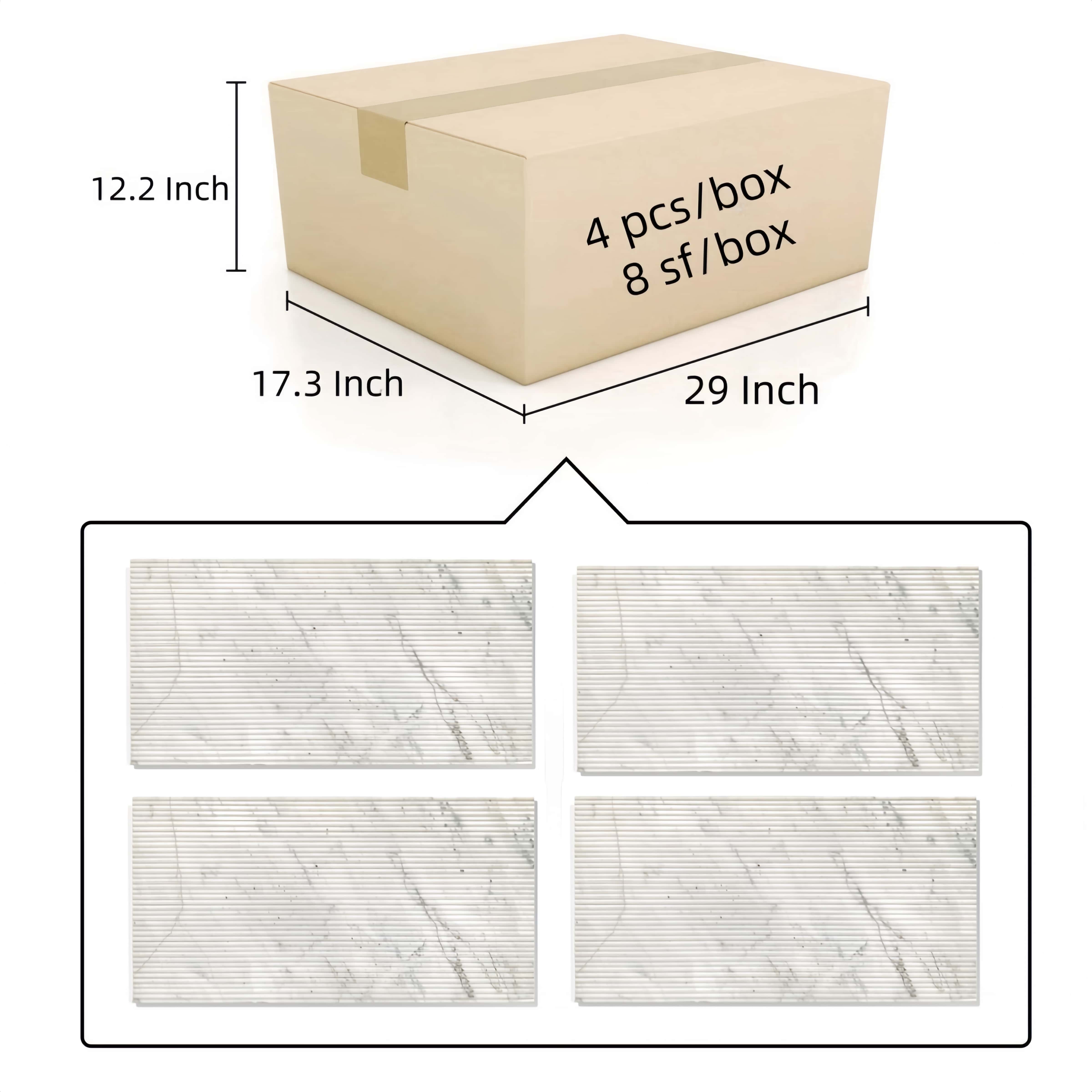 Safe and damage-proof packaging for Snow Mountain White marble tiles, 4 pieces per box covering 8 square feet.