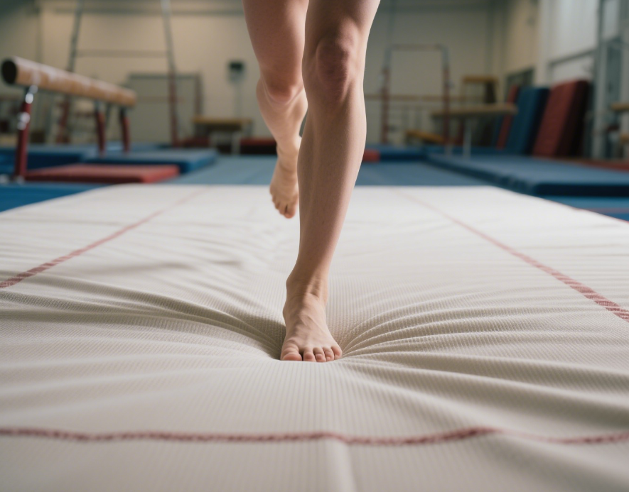 Gymnast safely landing on inflatable air mat