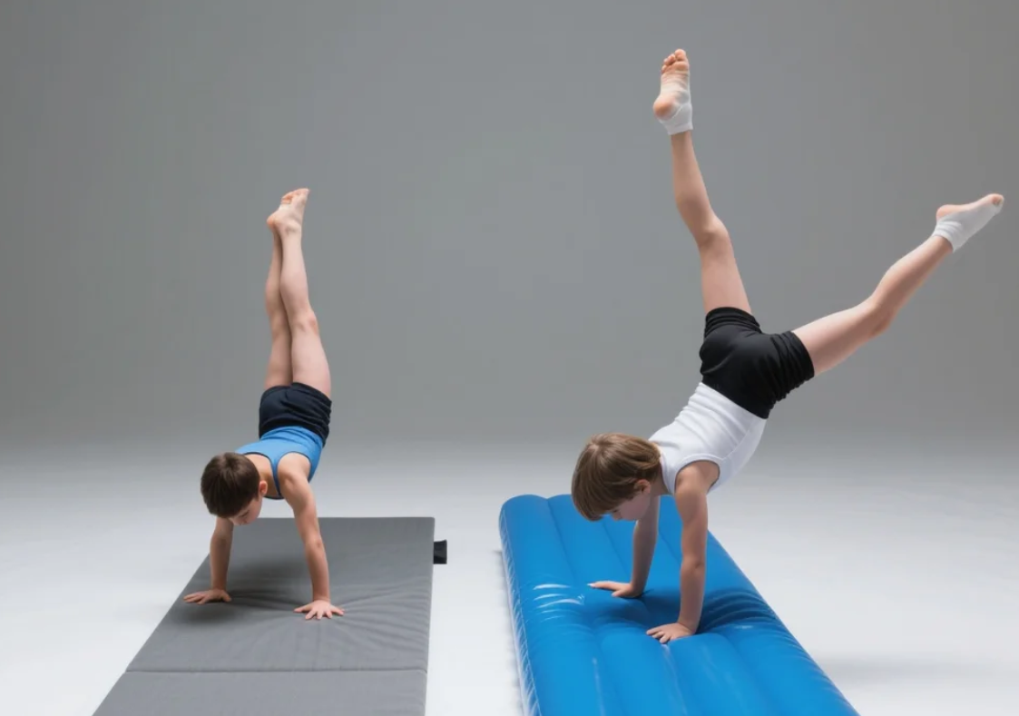 Traditional foam gymnastics mat vs inflatable air mat comparison