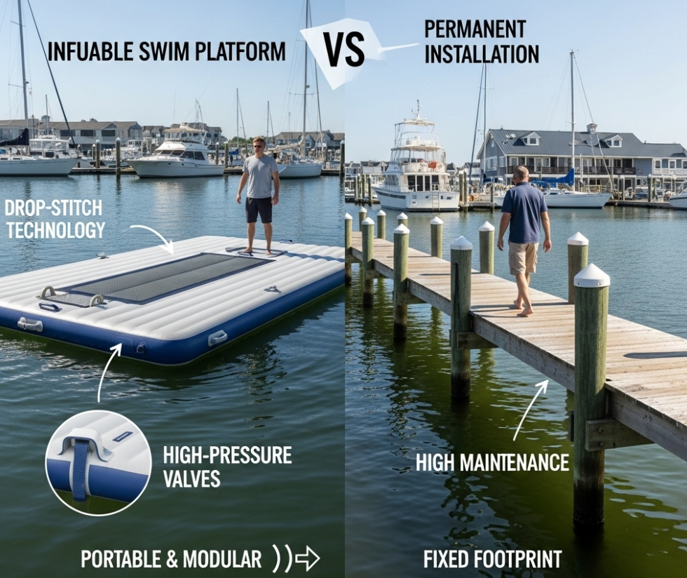 Technical comparison between inflatable swim platform and traditional dock for B2B buyers
