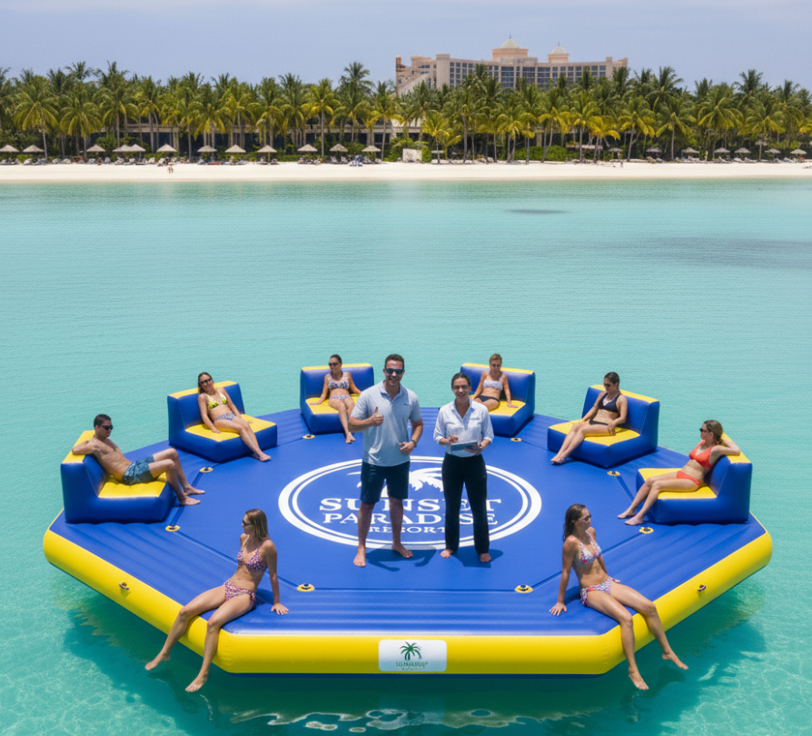 B2B buyer reviewing custom inflatable platform for long-term investment