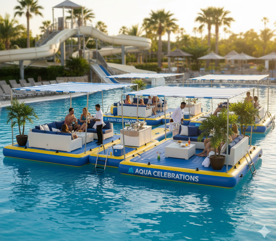 VIP inflatable party platform lounge with premium guest services