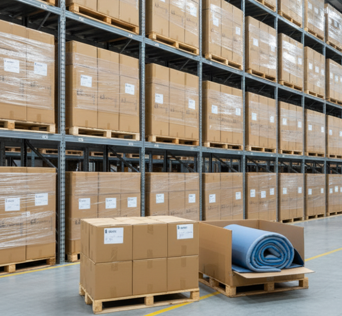Bulk supply of China air track mats in a warehouse ready for international shipping