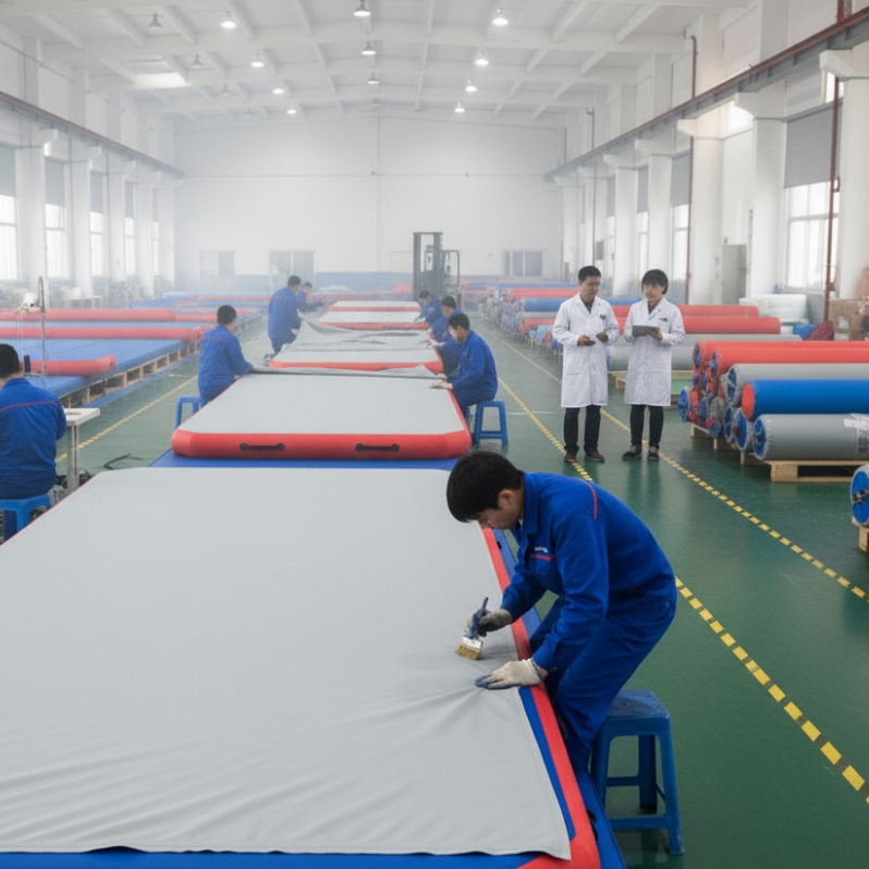 China factory producing air track mats with quality control in place