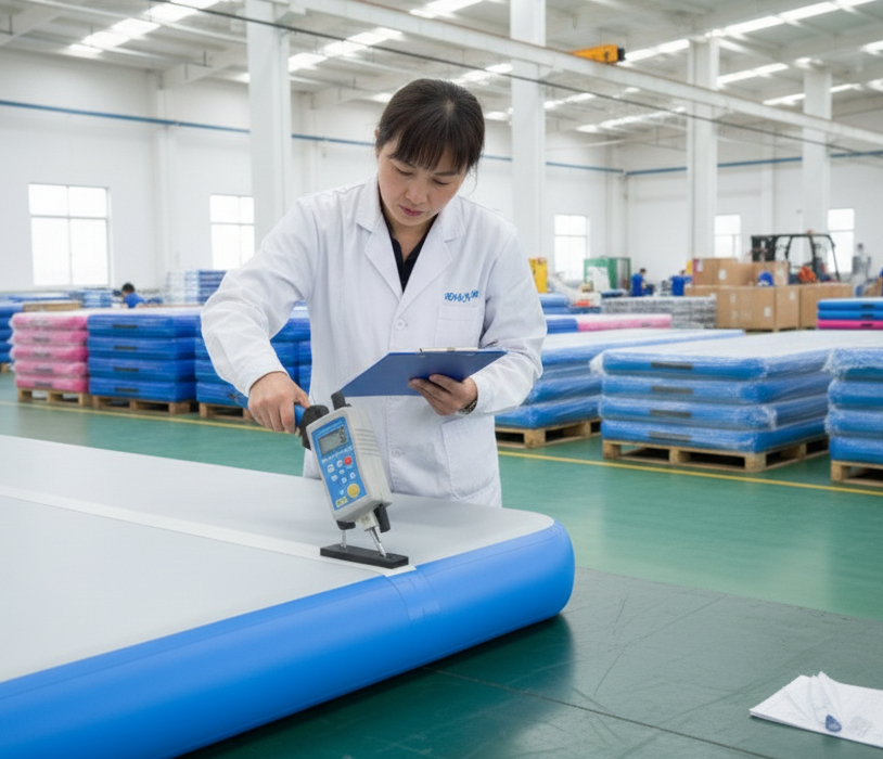Quality inspection of Chinese inflatable gymnastic mats before shipment