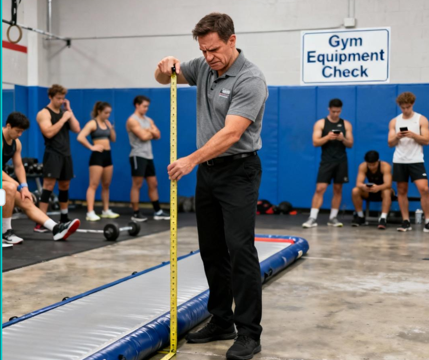 Gym manager frustrated with ill-fitting air track in professional training facility space planning