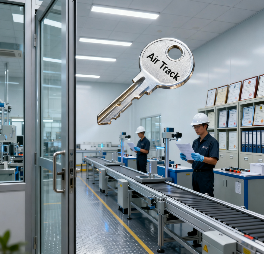 Key metaphor showing correct Air Track terminology unlocking access to quality manufacturers and certifications