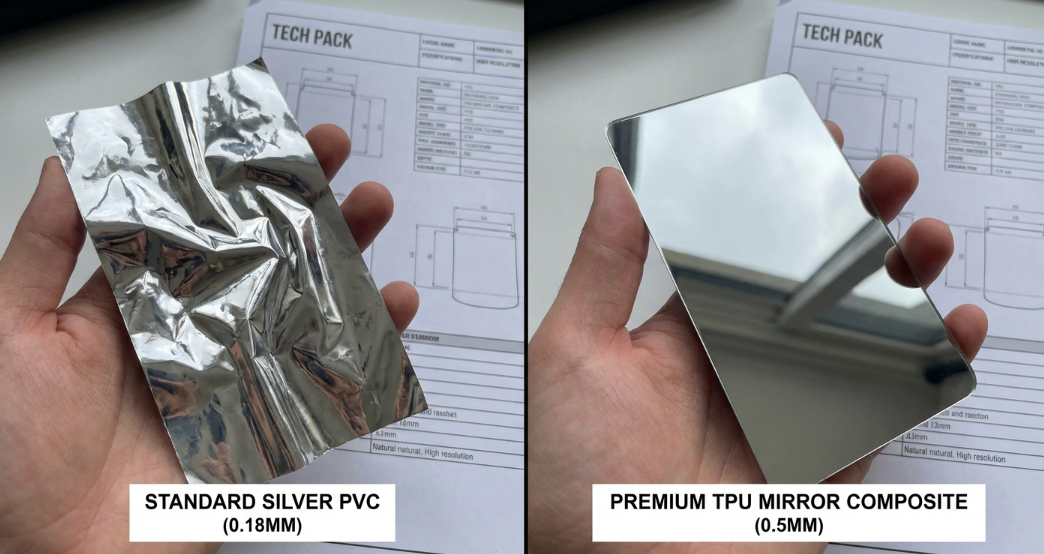 Comparison of thin standard PVC vs. thick commercial-grade TPU material for inflatable mirror balls.