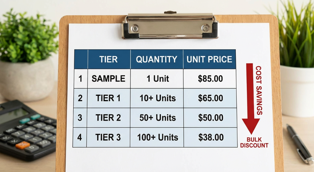 tiered pricing chart on a clipboard; showing