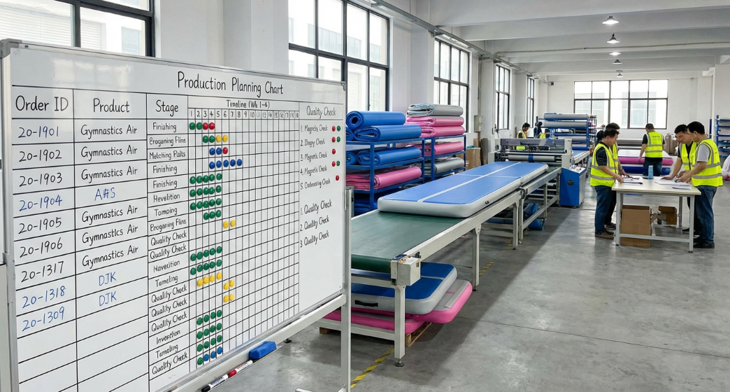 production planning for inflatable gymnastics mats