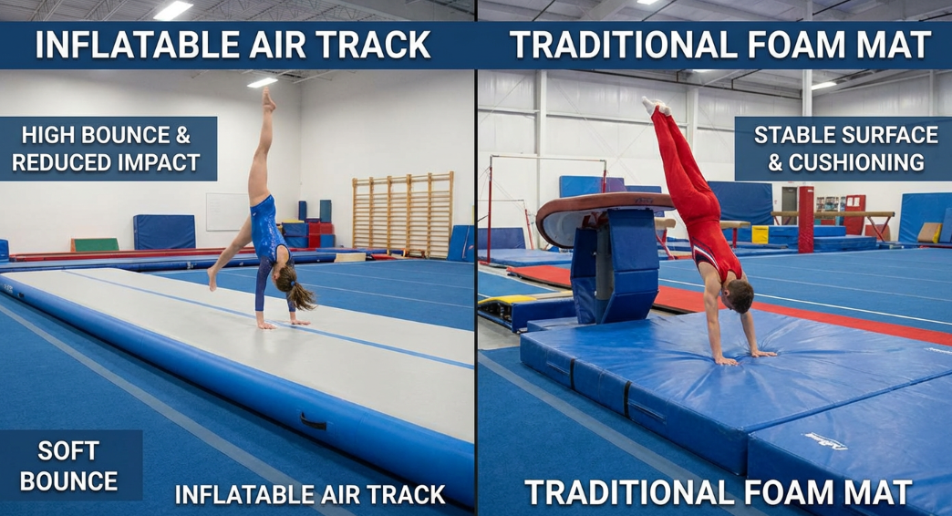 Comparison between inflatable air track and traditional foam gymnastics mat