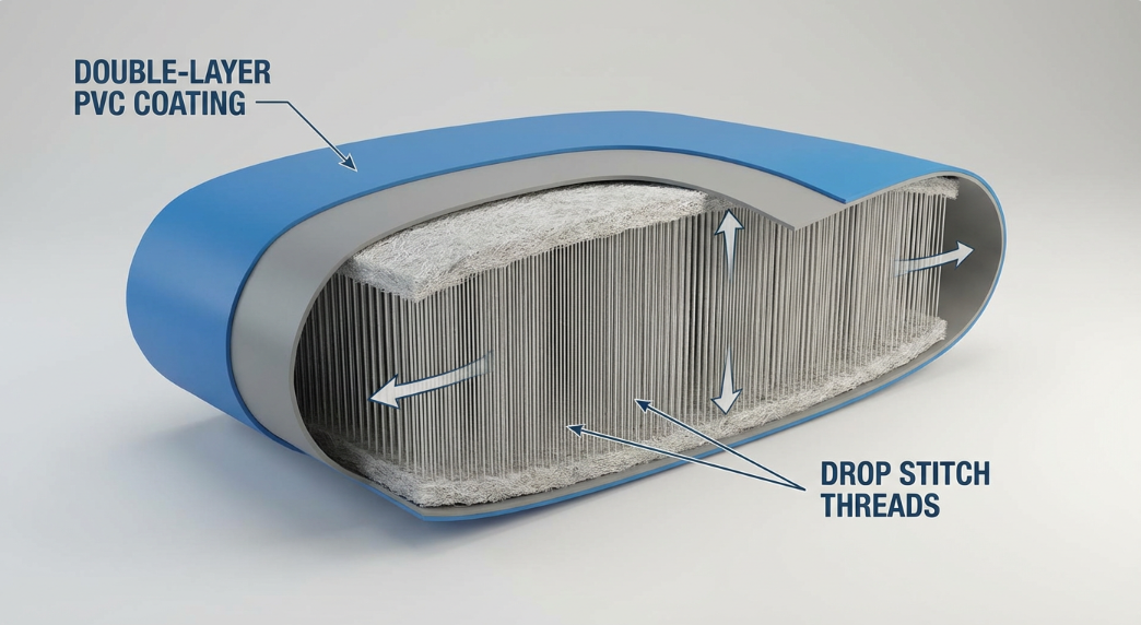 drop stitch material structure for inflatable mats