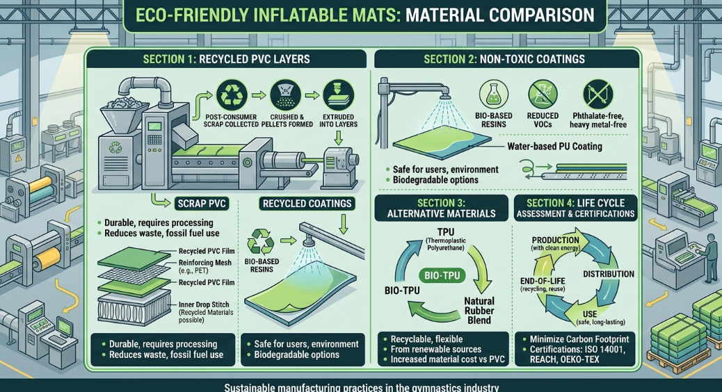 eco-friendly inflatable gymnastics mats materials recycled pvc non toxic air track structure