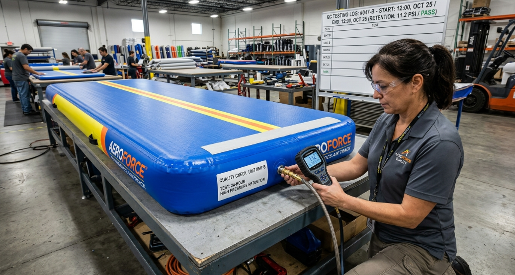 pressure retention test for outdoor inflatable gymnastics mat factory quality control durability