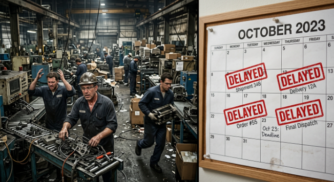 The negative consequences of an overbooked inflatable mat factory, including messy production and delayed shipping