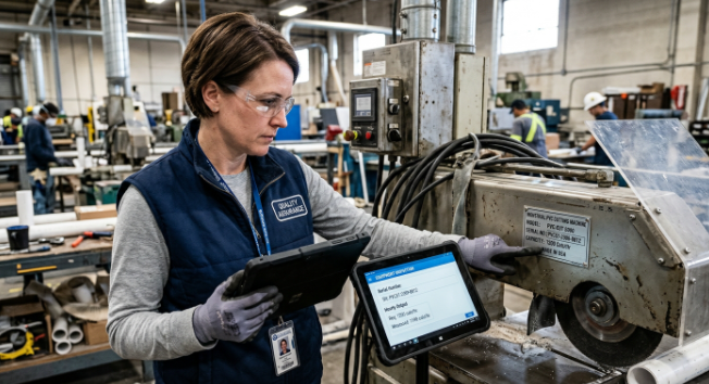 Third-party inspector verifying the actual machine production capacity of an inflatable mat manufacturer