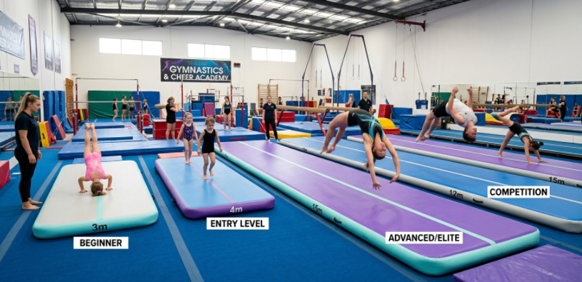 Short and long airtrack sizes for beginner and advanced training needs