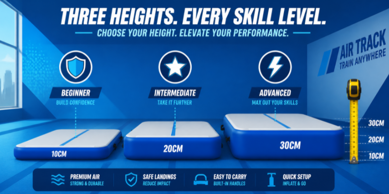 Comparison of 10cm 20cm and 30cm air track thicknesses for different skill levels